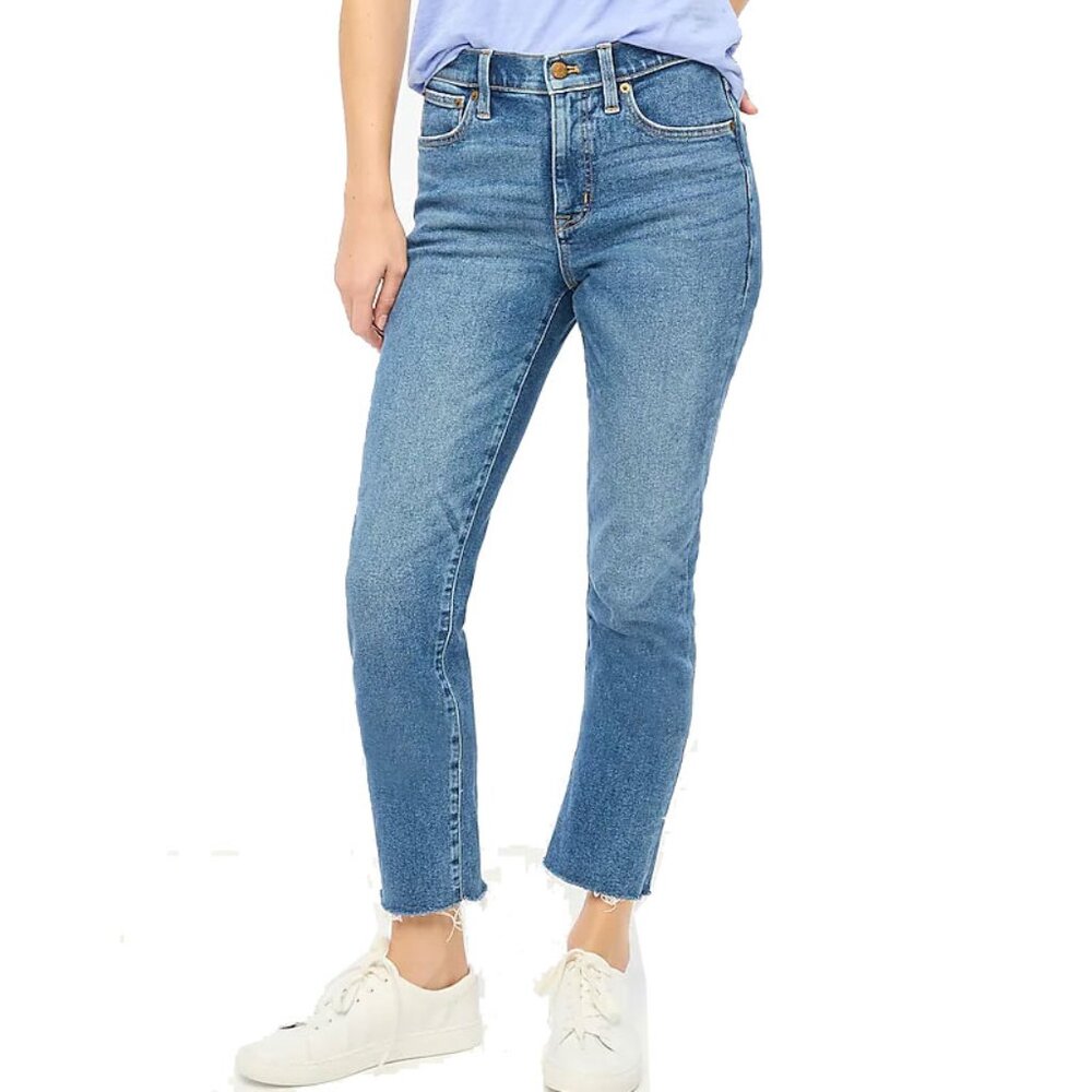 J Crew Factory Essential Straight Jeans 27 Mid Rise Cropped Raw Hem 29x26 50off3